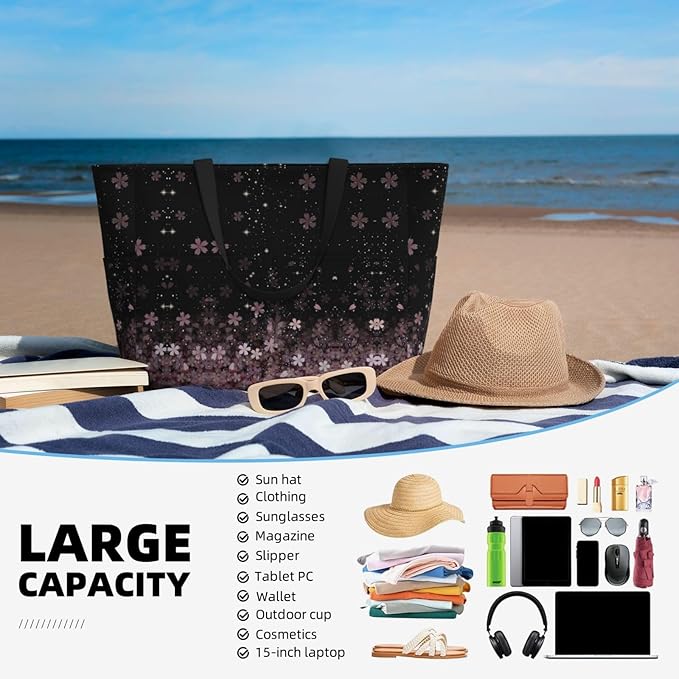 Large Beach Bag for Women Waterproof Foldable Travel Shoulder Tote Bag with Pocket for Weekender Pool Vacation