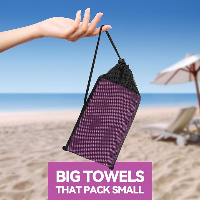 Microfibre Towel Extra Large for Beach, Travel, Swimming, Bath– Quick Dry, Ultra Compact, Sand Free, Lightweight & Super Absorbent(Purple,78x35 in)