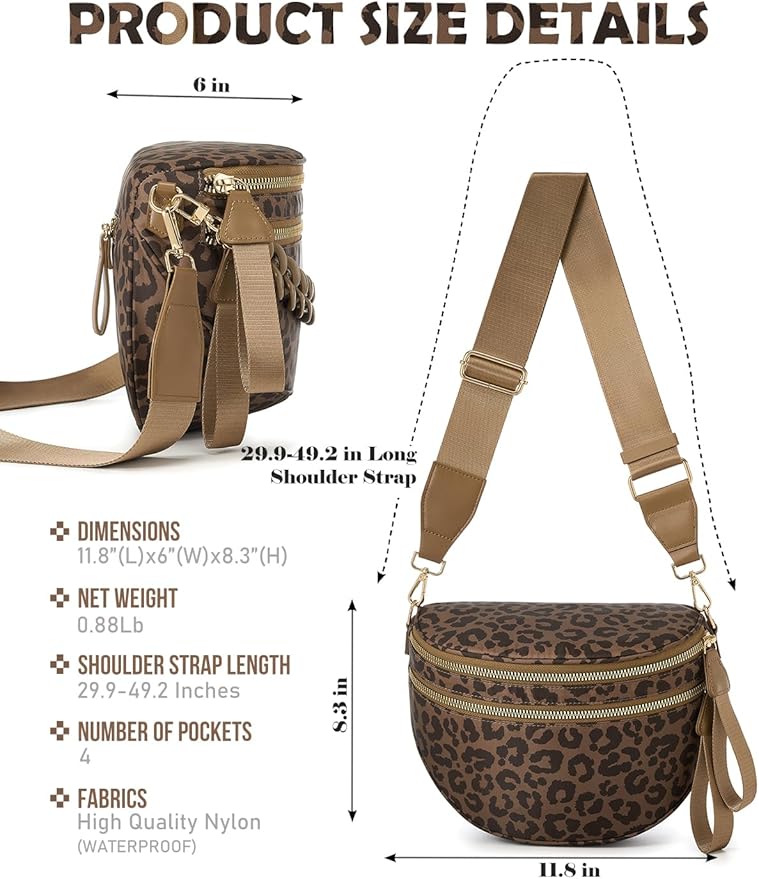 Pure Colour Crossbody Bag Bum Bag for Women,Spacious Purse Fanny Packs Belt Bag,Oversized Bum Bag (Brown Coffee Leopard Print Bum Bag)