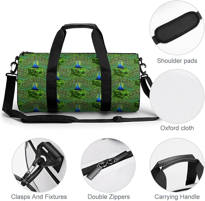 Overnight Weekender Travel Bag Peacock Feather Gym Sports Travel Workout Bag Basketball Football Weekender Bags