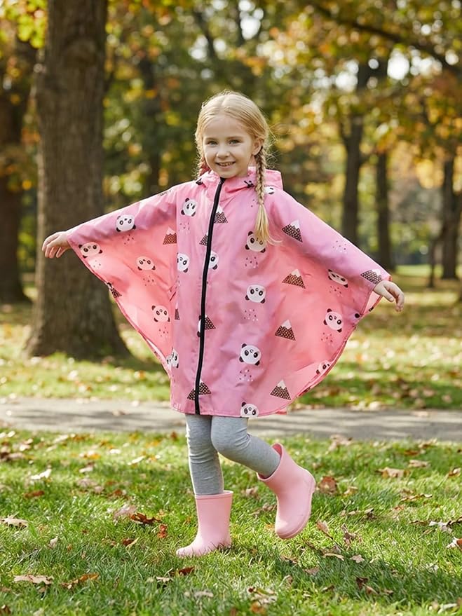 SaphiRose Lightweight Kids Rain Poncho Waterproof Jacket Zipper Up Rain Coat