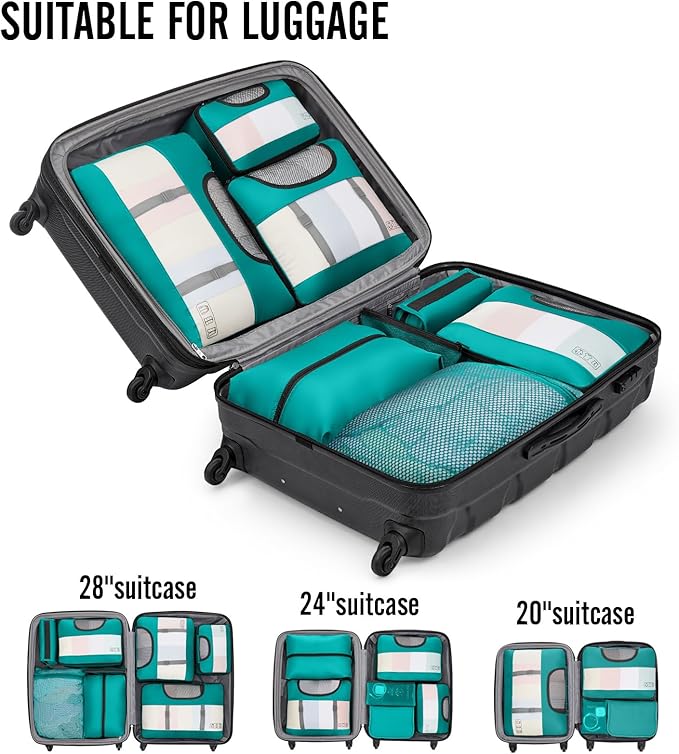 Veken 10 Set Packing Cubes for Toddler & Kids, Airplane Travel Essentials, Beach Vacation & Road Trip Suitcase Organizer Bags Set for Luggage, with Hanging Toiletry & Shoe Bag