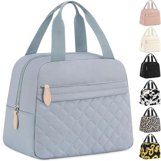 Insulated Lunch Bag for Women, Portable Lightweight Lunch Box for Adults, Reusable Small Lunch Tote Cooler Bags with Front Zipper Pocket for Work School Picnic(Light Blue)