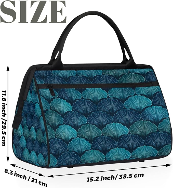 Overnight Weekender Bags for Women Men, Teal Blues Shells Waterproof Travel Carry On Duffel Bag, Lightweight Sports Gym Bag for Fitness, Workout, Travel