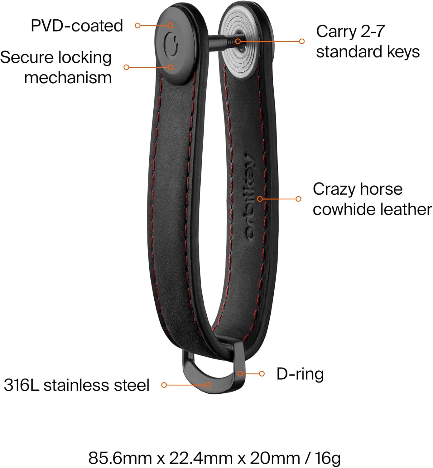Orbitkey Crazy Horse Leather Key Organizer | Quiet Profile | Holds up to 7 Keys
