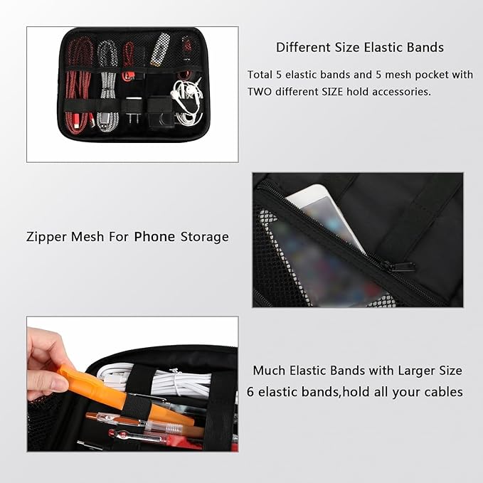 MATEIN Electronics Organizer Travel Case, Water Resistant Cable Organizer Bag for Travel Essentials, Gifts for Men, Storage Bag for Camera Accessories, Phone, Cord & Tablet, Black