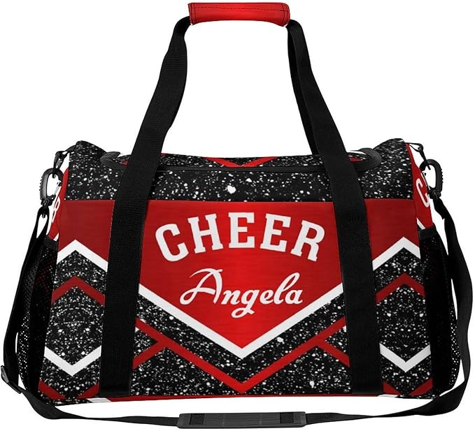 Personalized Name Sports Player Duffel Bags Red Cheer Maroom Cheerleading Black Travel Perform Training Waterproof Casual Bag Weekender Overnight Bag