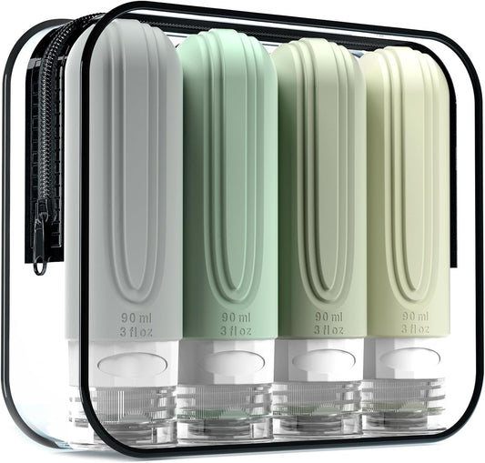 Travel Bottles for Toiletries, Tsa Approved 3oz Travel Size Containers BPA Free Leak Proof Refillable Liquid Silicone Squeezable Travel Accessories for Shampoo Conditioner Lotion (4 Pack)…