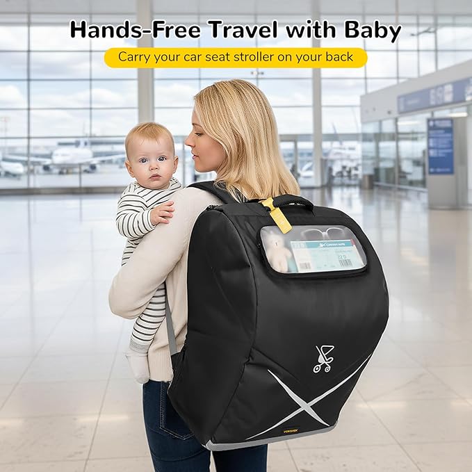YOREPEK Travel Bag for Doona Car Seat Stroller, Padded Car Seat Travel Bag Backpack for Airplane with Clear Front Pocket, Foldable Car Seat Cover with Mini Pocket for AirTag, Luggage Tag