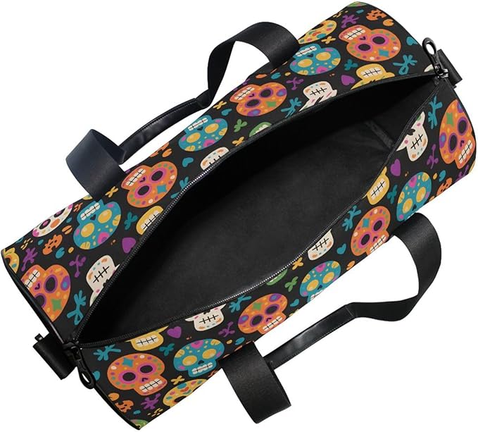 MNSRUU Sports Duffel Bags, Skull Black Athletic Gym Bag Overnight Workout Travel Tote Luggage for Men Women Yoga