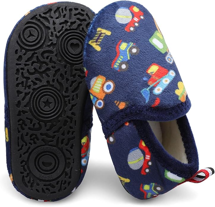 XIHALOOK Toddler Boys Girls House Slippers with Microfleece Lining Cozy Household Shoes Non-slip for Kids