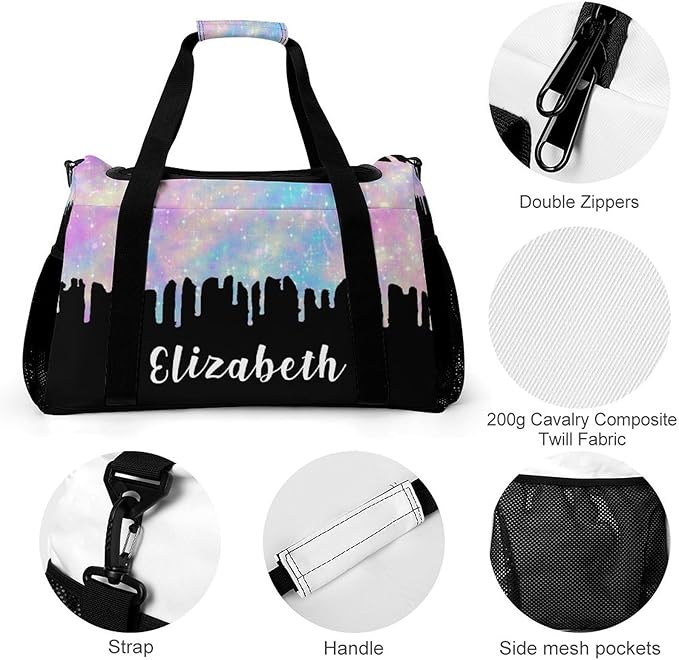 Personalized Colorful Glitter Sequin Print Starry Duffle Bag with Name for Women Man Tote Bag Custom Travel Perform Training Bag Gym Bags
