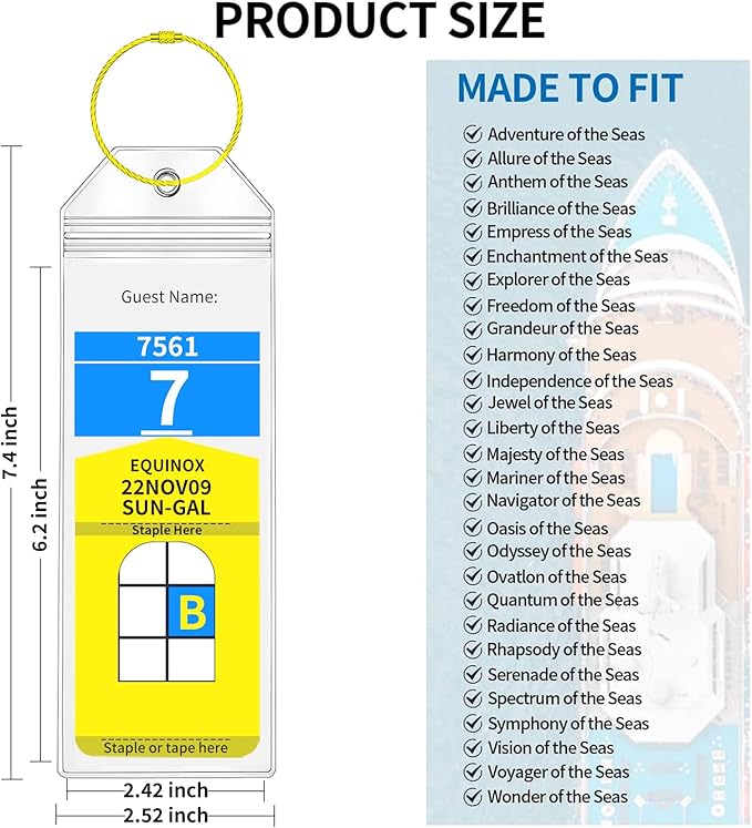 Royal Caribbean Luggage Tag Holders, 10 Pack Zip Seal Clear Cruise Luggage Tag Holder with Steel Loops for Royal Caribbean & Celebrity Cruise Essentials (10 Pcs with 10 Colors Ring)