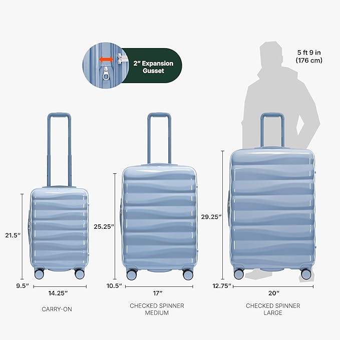 Traveler's Choice Edinburgh II Hardside Spinner Luggage, TSA Lock, Blue, 3 Piece Set (21/25/29)