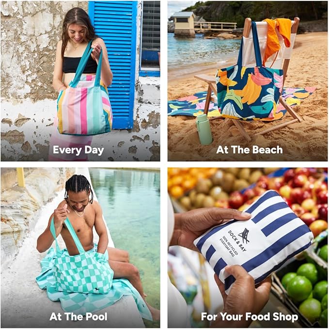 Dock & Bay Everyday Beach Tote Bag - Reusable Carrier Bag for Daily Use - Carries Up to 10kg - 100% Recycled Materials