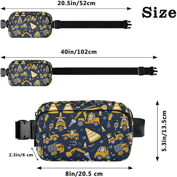 Funny Trucks Excavator Fanny Pack for Women Men Water Resistant Fashion Waist Packs with Adjustable Strap Belt Bag for Travel Workout Jogging Hiking 21219378