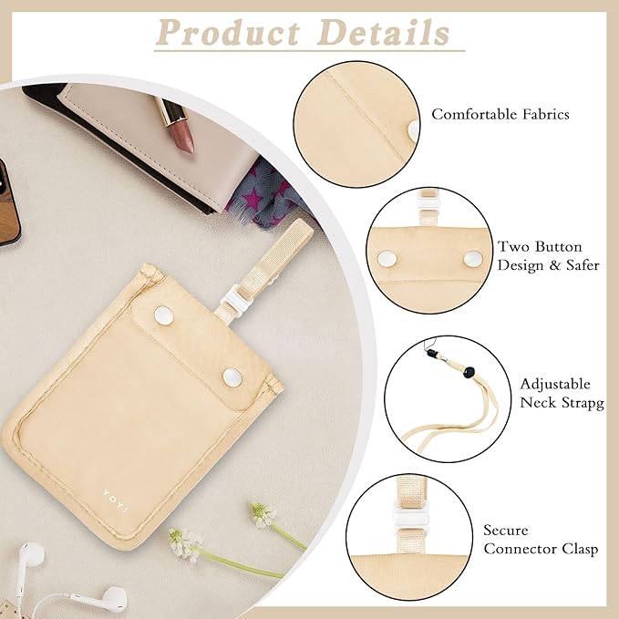 YOYI YOYI Bra Wallet with Hidden Money Pouch & Secret Stash Pocket, Includes Neck Strap, RFID Fabric for Secure Storage of Cash, Cards, & Valuables - Ideal for Travel & Daily Use