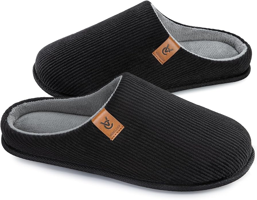 VeraCosy Men's Cozy Slip-on Slippers Corduroy Memory Foam Indoor House Shoes
