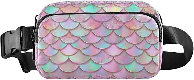 Pink Mermaid Scales Fanny Pack for Women Men Water Resistant Fashion Waist Packs with Adjustable Strap Belt Bag for Travel Workout Jogging Hiking 21219433