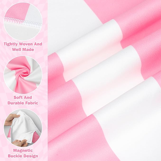 Pink Stripes Magnetic Beach Towel - 75"x30" Sand Free Quick Dry Microfiber Towel with Built-in Magnets Lightweight for Beach Chair Car Door Pool Travel Camping Yoga with Storage Bag