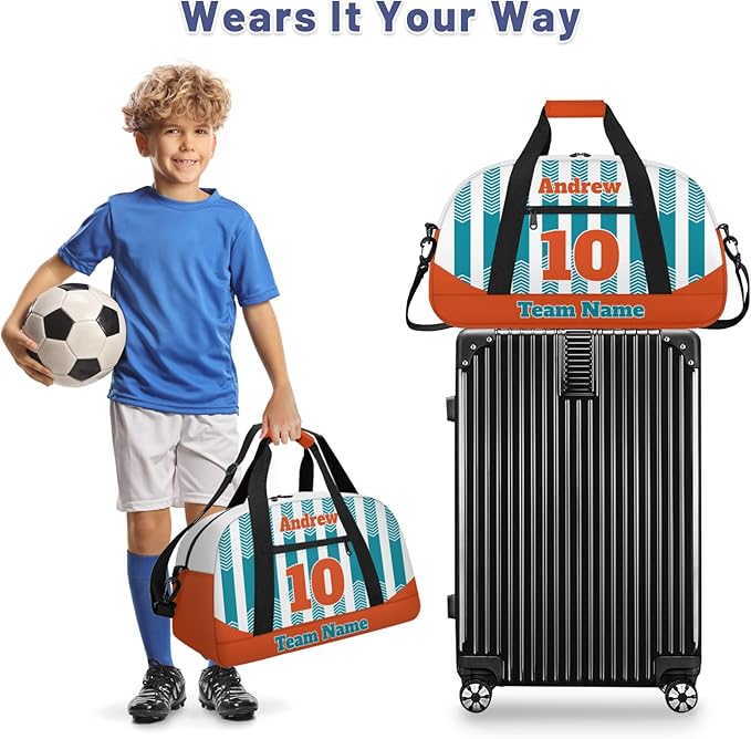 Basketball Soccer Gifts for Boys Girls - Custom Sports Duffle Bag, Personalized Name & Team Bag, Water-Resistant Gym Bag for Basketball, Soccer, Volleyball | Y-Dark Green Orange