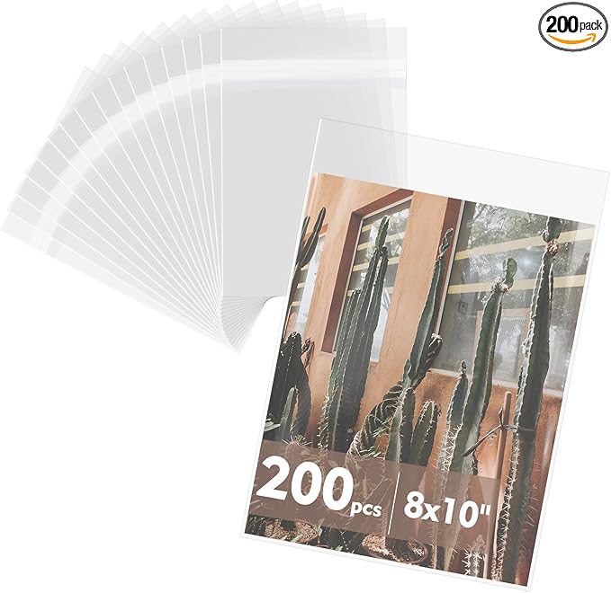 Mat Board Center, (200 Pack) 8 3/8" x 10 1/8" Clear Resealable Plastic Sleeves, Self Sealing Polypropylene Bags for 8x10 Prints, Photos, Artworks