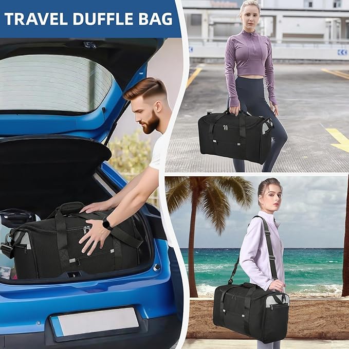 Uarition 18 inch Small Gym Bag for Men - Foldable Duffel Bags for Airplanes Carry On Duffle Bag for Travel, Black