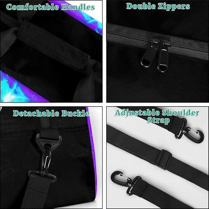 Purple Soccer Personalized Duffel Bag for Girls Boys Custom Name Sport Gym Bag Small Overnight Weekender for Traveling Gymnastic Ballet
