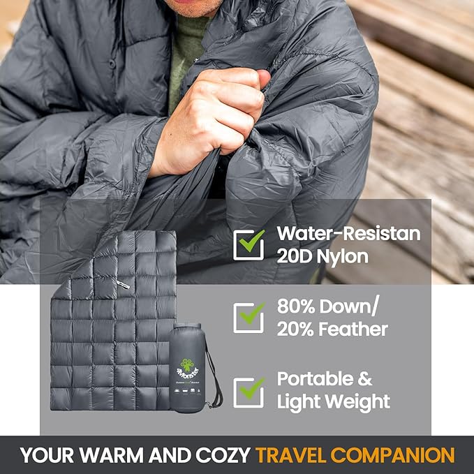 4Monster Down Camping Blanket - Outdoor Travel Quilt Puffy 650 Fill, Packable, Lightweight,Wind & Waterproof | Ideal for Stadium, Backpacking,Picnics, Beach and Hiking