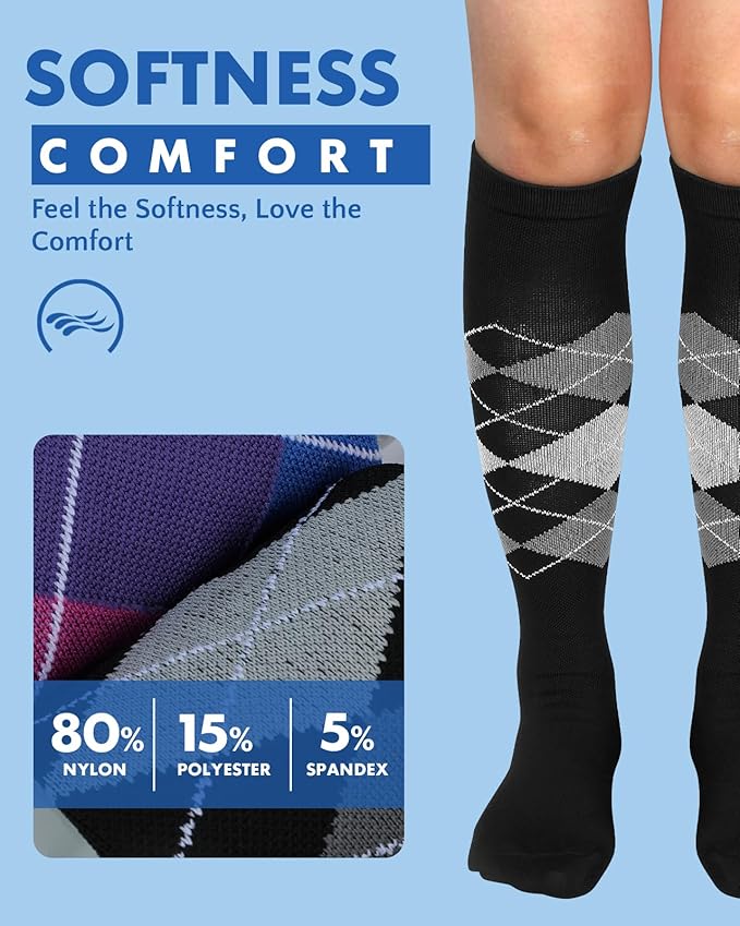 2Packs Compression Socks for Women - 15-20 mmHg Graduated Circulation Support for Nurses, Athletes and Travel
