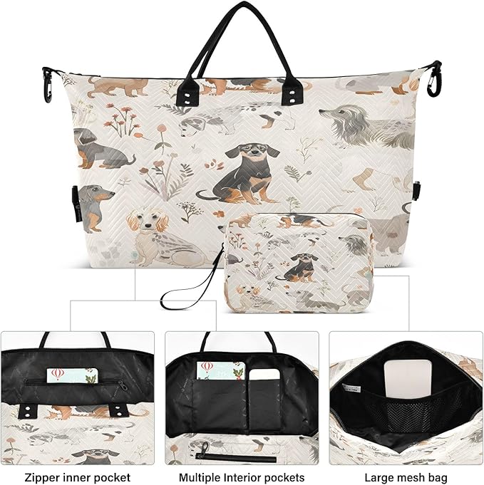 Dogs Flower Gray Pattern Travel Duffle Bag Gym Yoga Carry on Bags for Men Women Weekender Bag