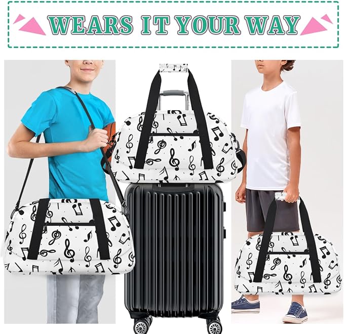 Musical Notes Gym Travel Duffle Bag for Women & Men with Front Zipper Pocket for Sports, Overnight, Weekender, Carry On,Workout & Dance Bag,18.9 * 8.7 * 10.6 in