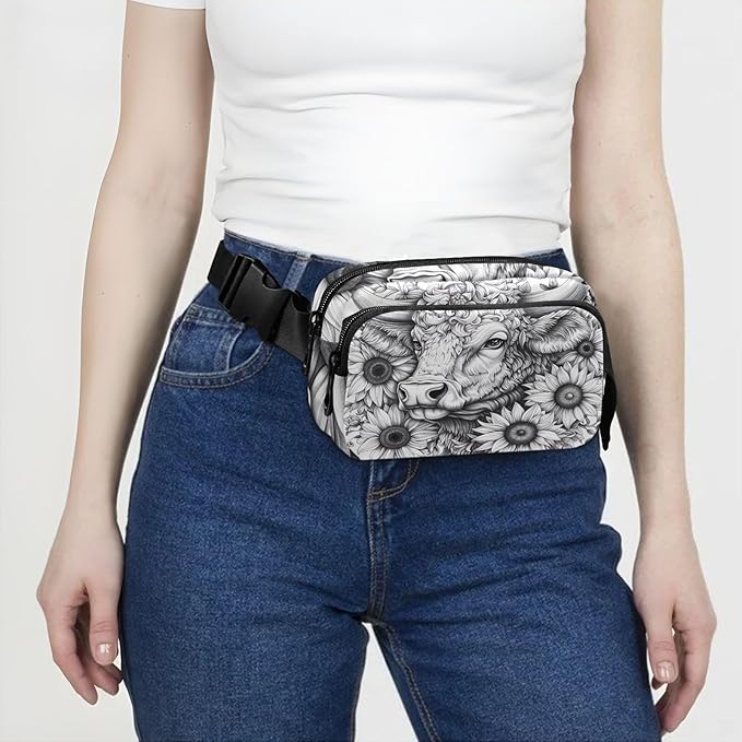 Highland Cow Sunflowers Fanny Pack for Women Men Water Resistant Fashion Waist Packs with Adjustable Strap Belt Bag for Travel Workout Jogging Hiking 21219903