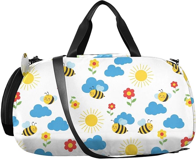 Bee Sun Cloud Gym Bag Kids Sports Duffle Dance Bag Carry On Small Travel Weekender swim Bags with Shoes Pocket for Girls Boys Women Airplanes Ttrip Sports Yoga