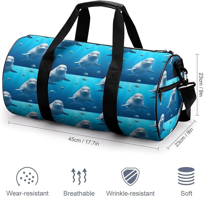 Basketball Football Weekender Bag Cute Beluga Whale Blue Art Carry on Beach Yoga Overnight Luggage Bag Sports Gym Bags for Men Women
