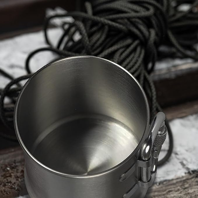 M-Tac 8.5oz Camping Mug with Collapsible Carabiner Handle - Stainless Steel Travel Cup for Hiking Coffee Tea