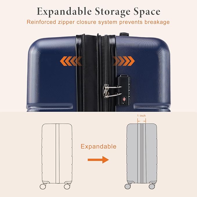 Sweetcrispy 29IN Carry on Luggage, Expandable Hard Shell ABS Suitcase with 360° Swivel Wheels, TSA Lock, Lightweight, Navy Blue