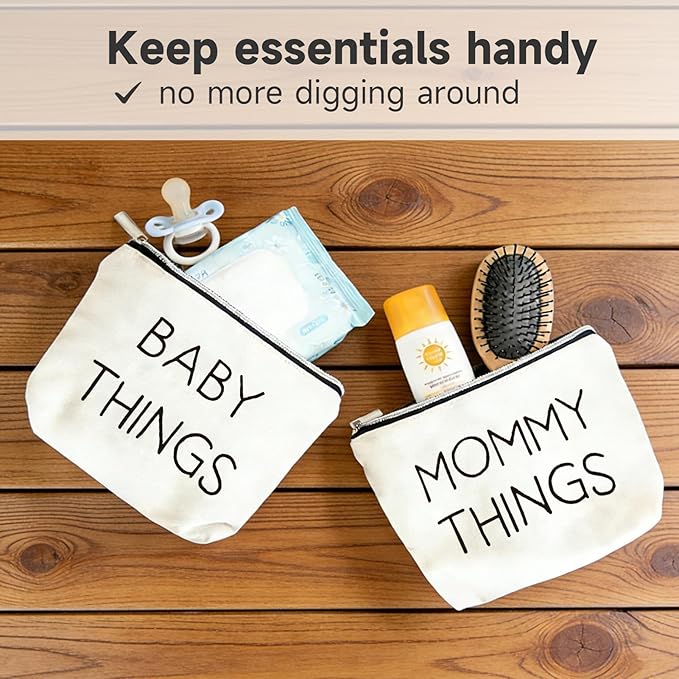 Mom & Baby Pouch Set, Diaper Bag Organizer Insert for Baby Essentials, Mommy Bag Organizer, Hospital Bag Essentials for Mom, Travel Cosmetic & Toiletry Bags, Gift for New Moms Baby Shower (Set of 2)