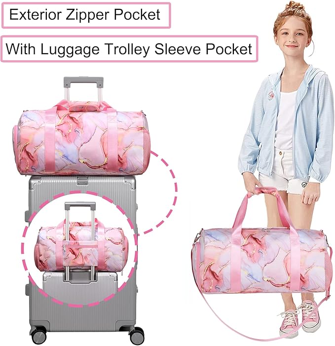 Duffle Bag for Girls Dance Ballet Travel Overnight Sports Gym Bag with Separate Dry Wet Pocket and Shoes Compartment