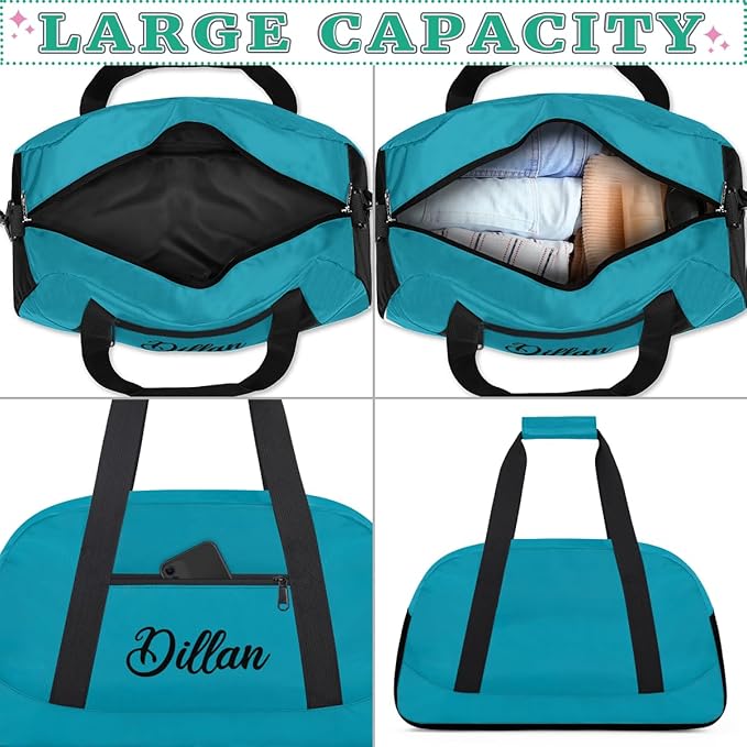 Custom Name Gym Duffel for Kids,Personalized Sports Bag Lightweight Gym Bags for Boys & Girls,Fitness Travel Weekender for Travel, Workout Turquoise