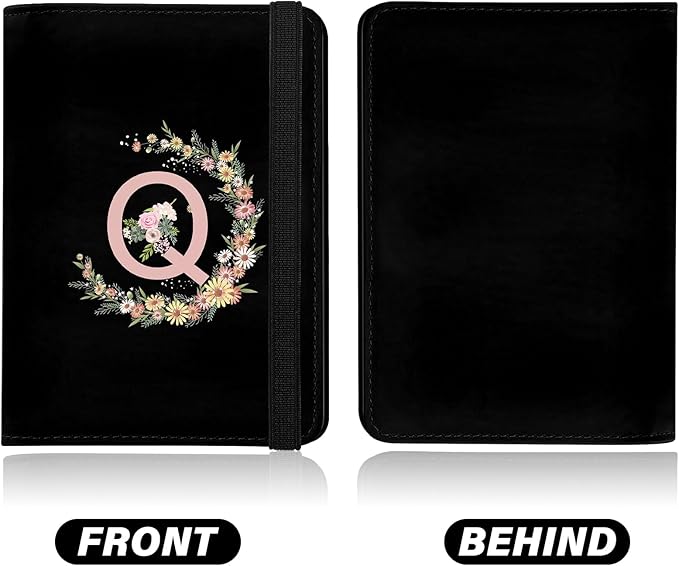 Cute Passport Holder and Holder Combo Passport Cover with RFID Blocking Women Men Compatible Wallet Credit Card Protector (Black-Q)