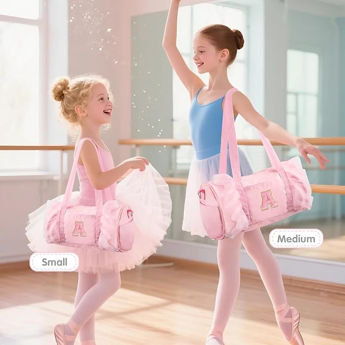 Personalized Initial Dance Bag for Girls 6-9, Medium Lace Gym Sport Yoga Cheer Dance Bags Gift for Teen Girls, Cute Letter Kids Ballet Bag Toddler Travel Duffel Tote with Adjustable Straps(Pink-A)