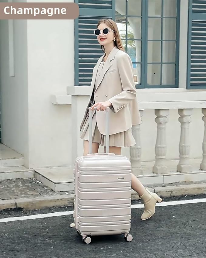 LARVENDER Luggage Sets 6 Piece Hardside Expandable Suitcase with Wheels TSA Lock, PC+ABS Hardshell Lightweight Travel Luggage Sets for Women, Glossy Champagne