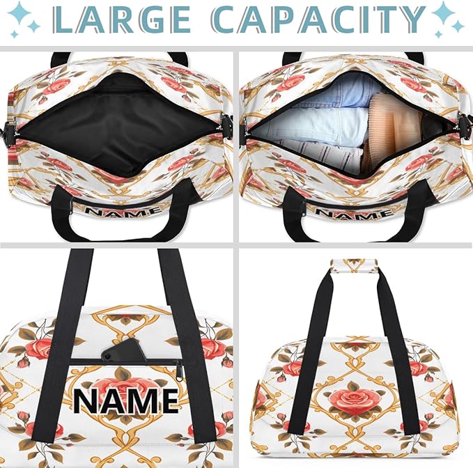 Vintage Floral Mini Gym Bag 18 inch for Women Men Waterproof Custom Pink Rose Travel Duffel Bag Carry On Overnight Tote Nurse Bag for Work Fitness Hiking