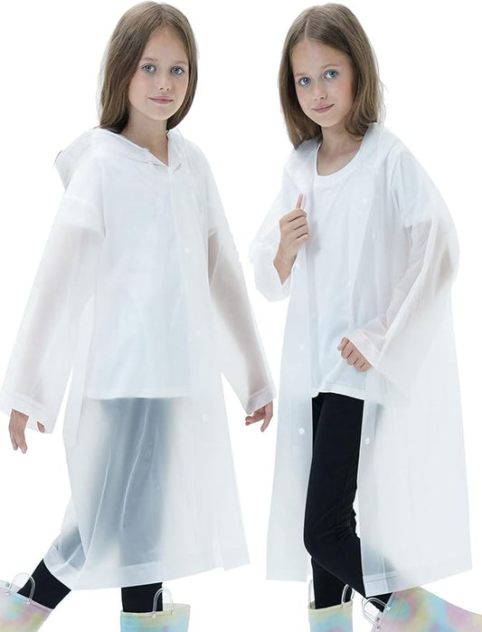2 Pack Raincoats for Kids, Reusable Rain Ponchos with Hood and Sleeves Rain Coats for Boys and Girls