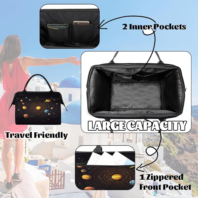 Gym Bag for Women Men, Solar System Sports Duffel Bags, Waterproof Travel Weekender Overnight Carry On Tote Bags for Travel Sports