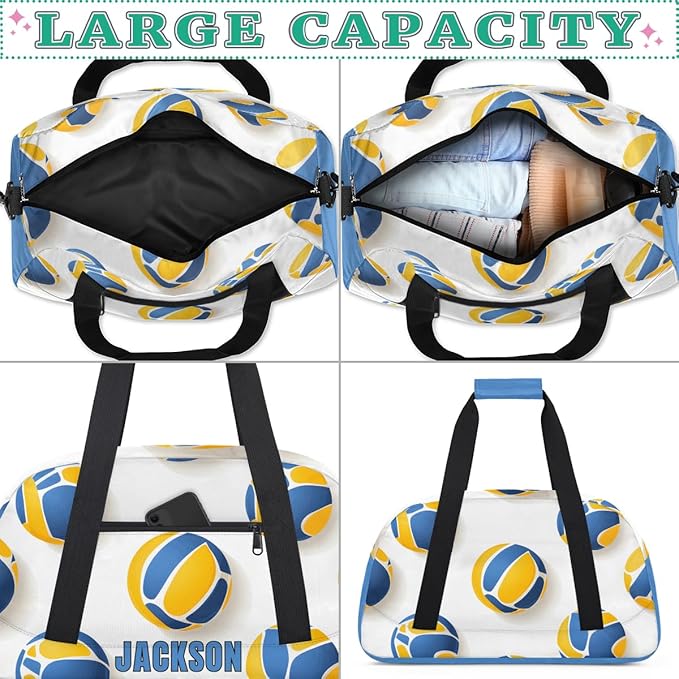 Custom Volleyball Gym Duffel for Kids Boys,Personalized Duffel Bag Overnight Bags for Travel Weekender Practice Sports