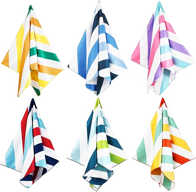 Whale Flotilla 6 Pack Large Quick Dry Beach Towel (30"x60"), Microfiber Sand-Free Beach Towel Set, Super Absorbent Compact Pool Travel Accessories, Navy/Passion/Green/Orange/Pink/Blue
