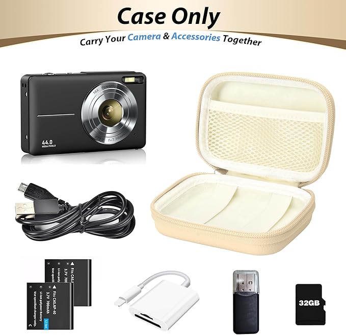 Digital Camera Case for CAMKORY, KODAK PIXPRO FZ45/FZ55, Canon IXUS 285 HS, Lecran, Small Travel Compact Camera Holder with Mesh Pocket for Accessories SD Card (Light Khaki)