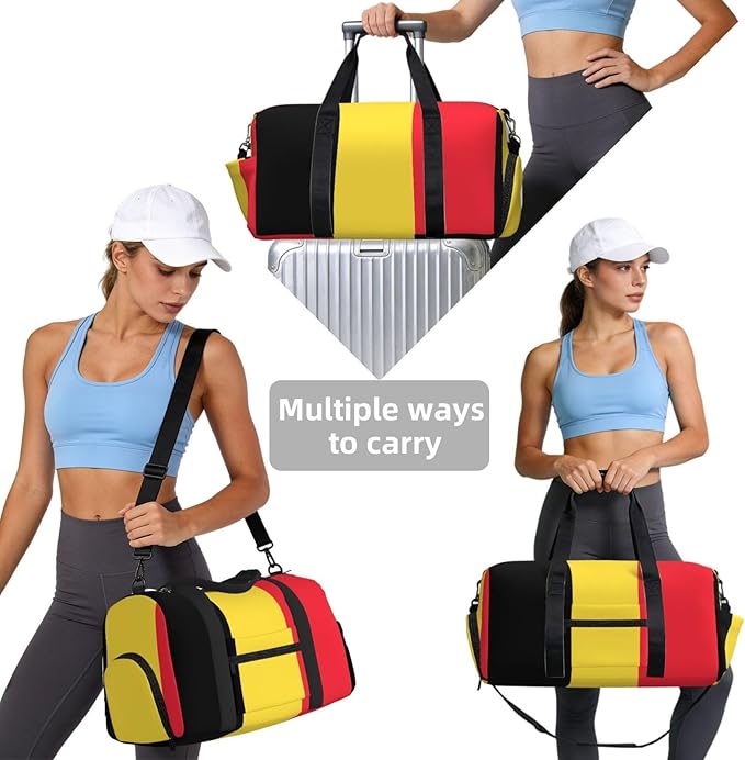Flag of Belgium Print Gym Bag with Shoe Compartment for Women Men, 17.7in Sports Duffle Weekender Tote, Overnight Travel Duffel Bag Carry On